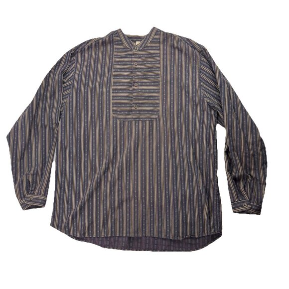 Wah Maker Mens XL Frontier Shirt BluePurpleBrown Striped Long Sleeve RoundCollar - Picture 1 of 6